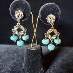Vintage 60s faux turquoise chandelier earrings